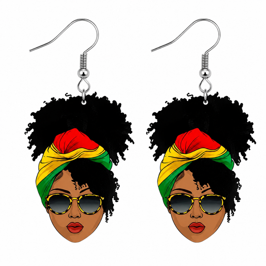 Hair Addiction Collections African Style Dangle Earrings - 1 Pair 2D Flat Acrylic Ethnic Statement Jewelry for Women, Bold Cultural Designs for Festivals & Parties