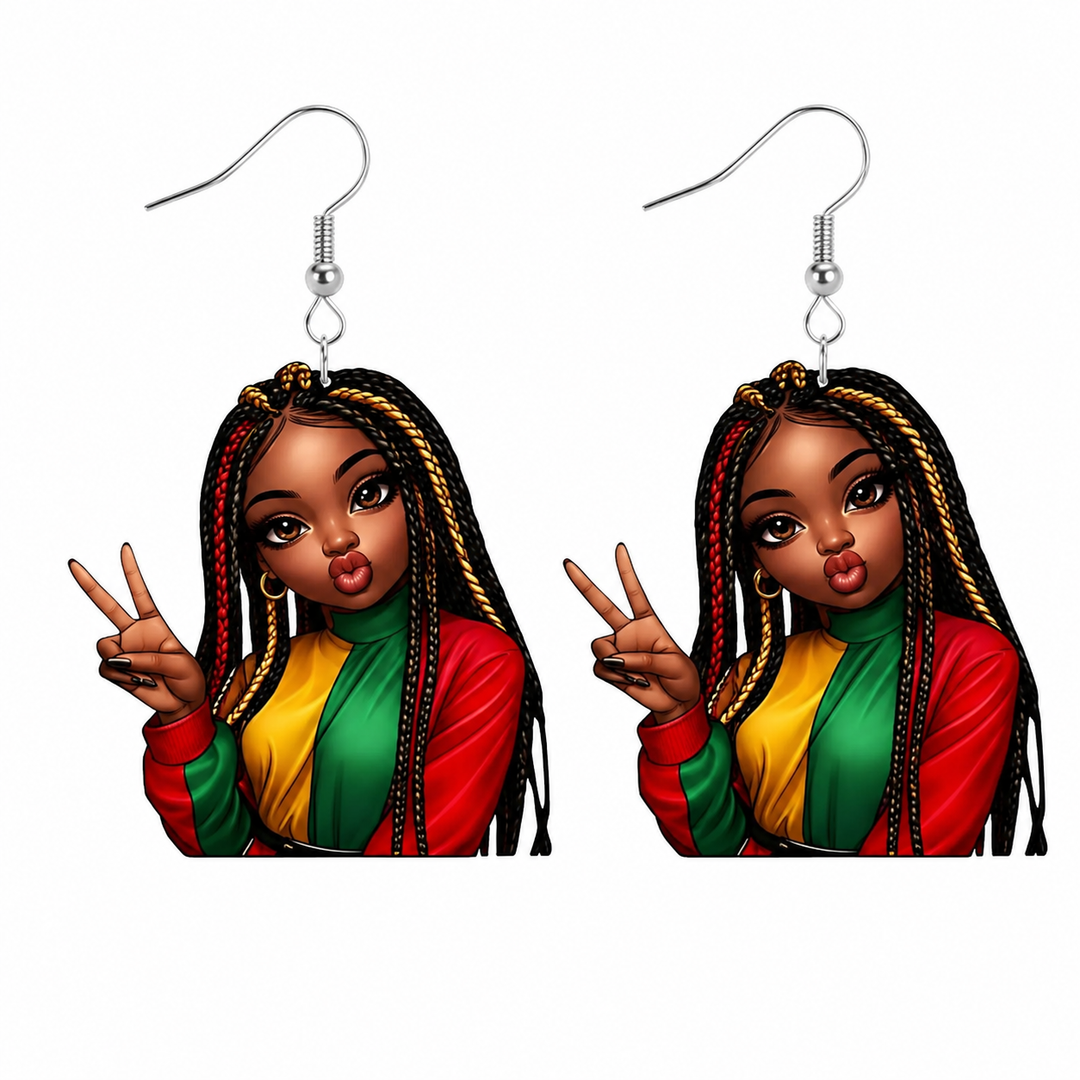 Hair Addiction Collections African Style Dangle Earrings - 1 Pair 2D Flat Acrylic Ethnic Statement Jewelry for Women, Bold Cultural Designs for Festivals & Parties