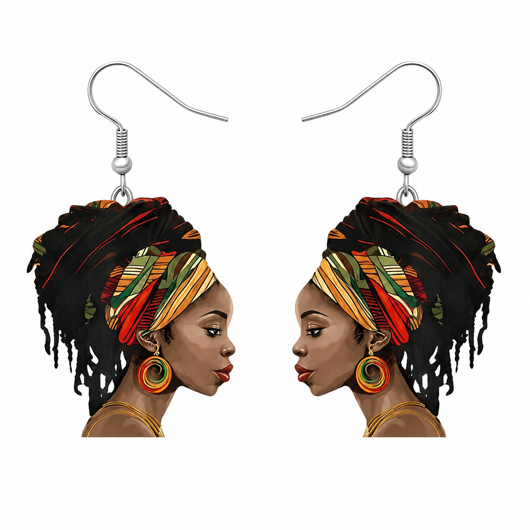 Hair Addiction Collections African Style Dangle Earrings - 1 Pair 2D Flat Acrylic Ethnic Statement Jewelry for Women, Bold Cultural Designs for Festivals & Parties