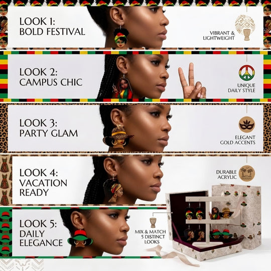 Hair Addiction Collections African Style Dangle Earrings - 1 Pair 2D Flat Acrylic Ethnic Statement Jewelry for Women, Bold Cultural Designs for Festivals & Parties